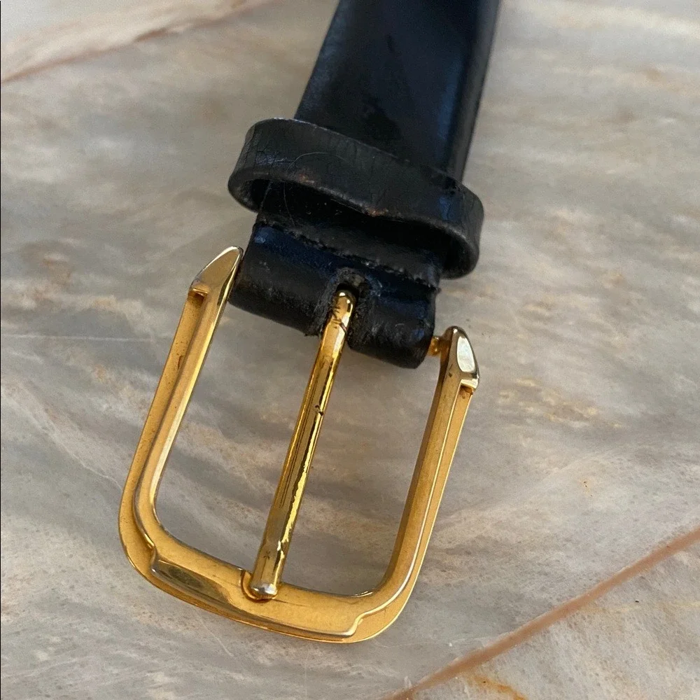 Christian Dior‎ Mens Black Leather Gold Buckle Dress Belt 3z 32 80 Made in Spain